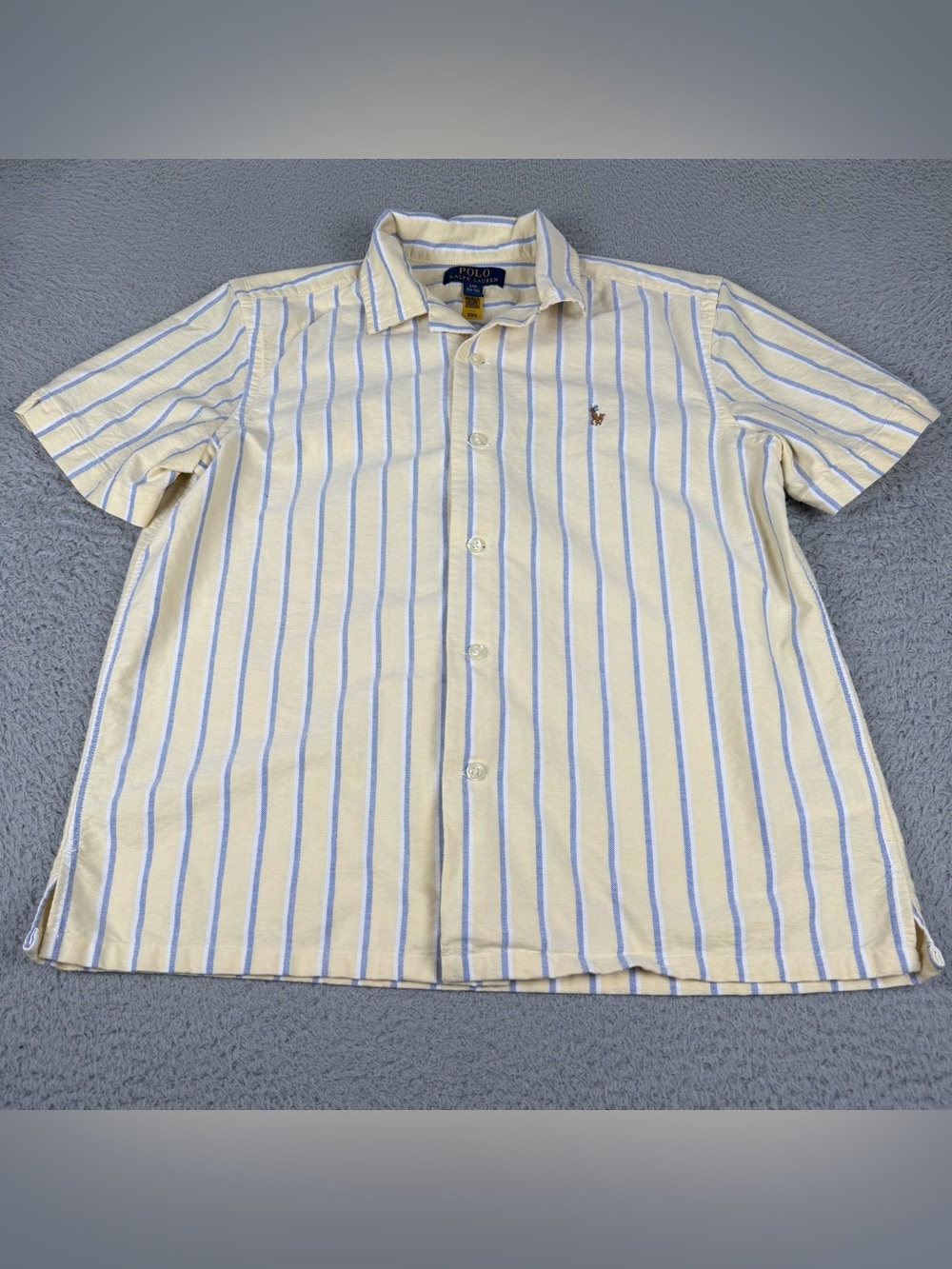 Polo Ralph Lauren Oxford Camp Shirt Boys Youth Large (14-16) Yellow Striped Pony - Picture 2 of 10